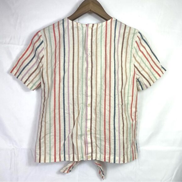 Madewell Women's Rainbow Stripe Short Sleeve Button-Back Tie Tee Top xs - Picture 5 of 16